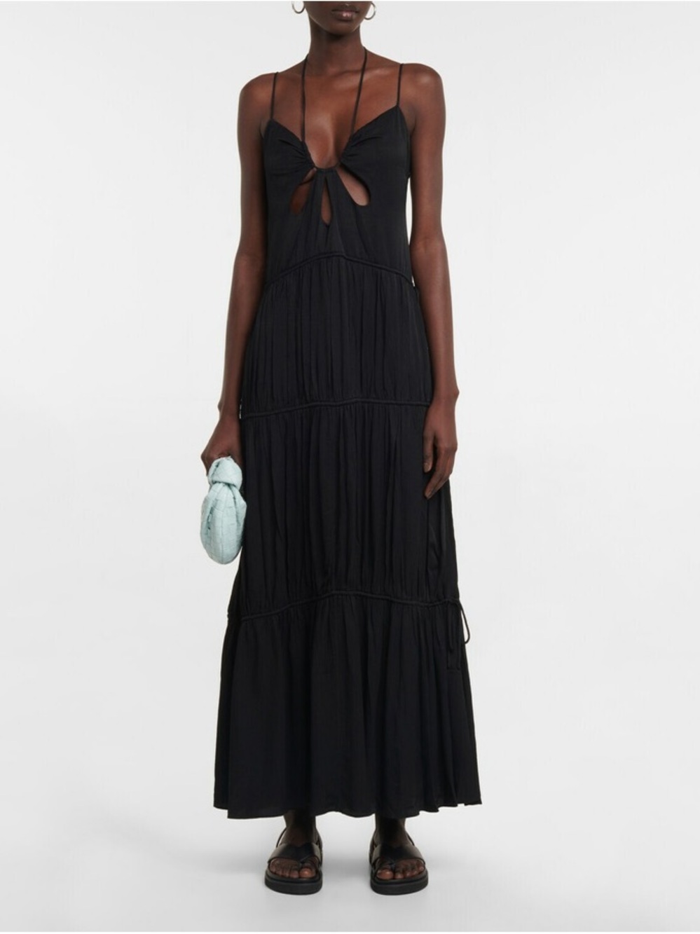 Jonathan Simkhai Lina Black Maxi Cut Out Halterneck Tie-Front Sundress